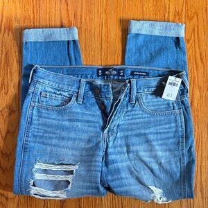 Hollister Women's Light Blue Ripped Boyfriend Jeans